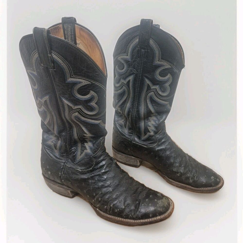 Panhandle Slim Mens Black  Ostrich Leather Cowboy Western Boots 10.5D